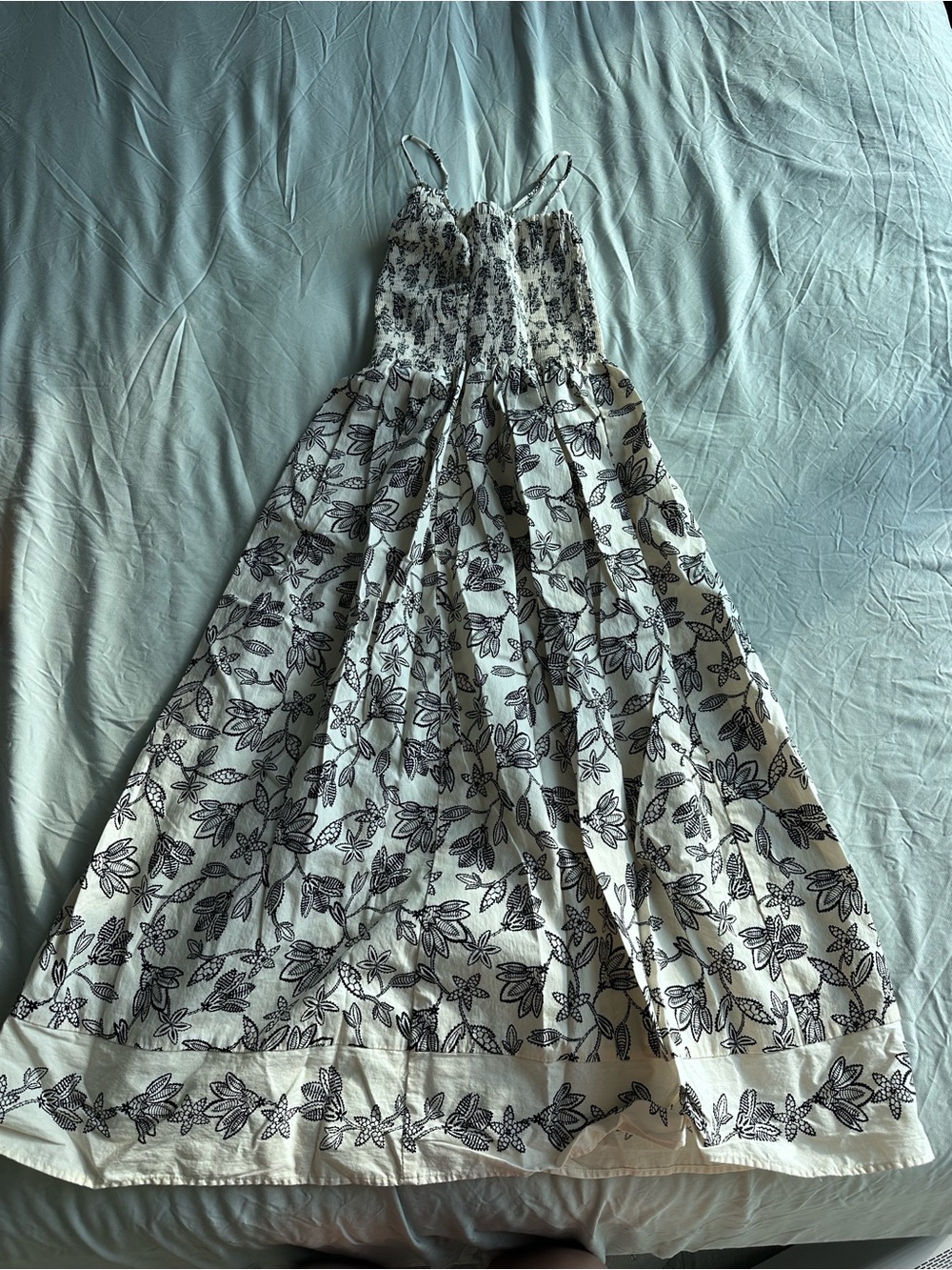 H&M Black & White Floral Smocked Maxi Dress